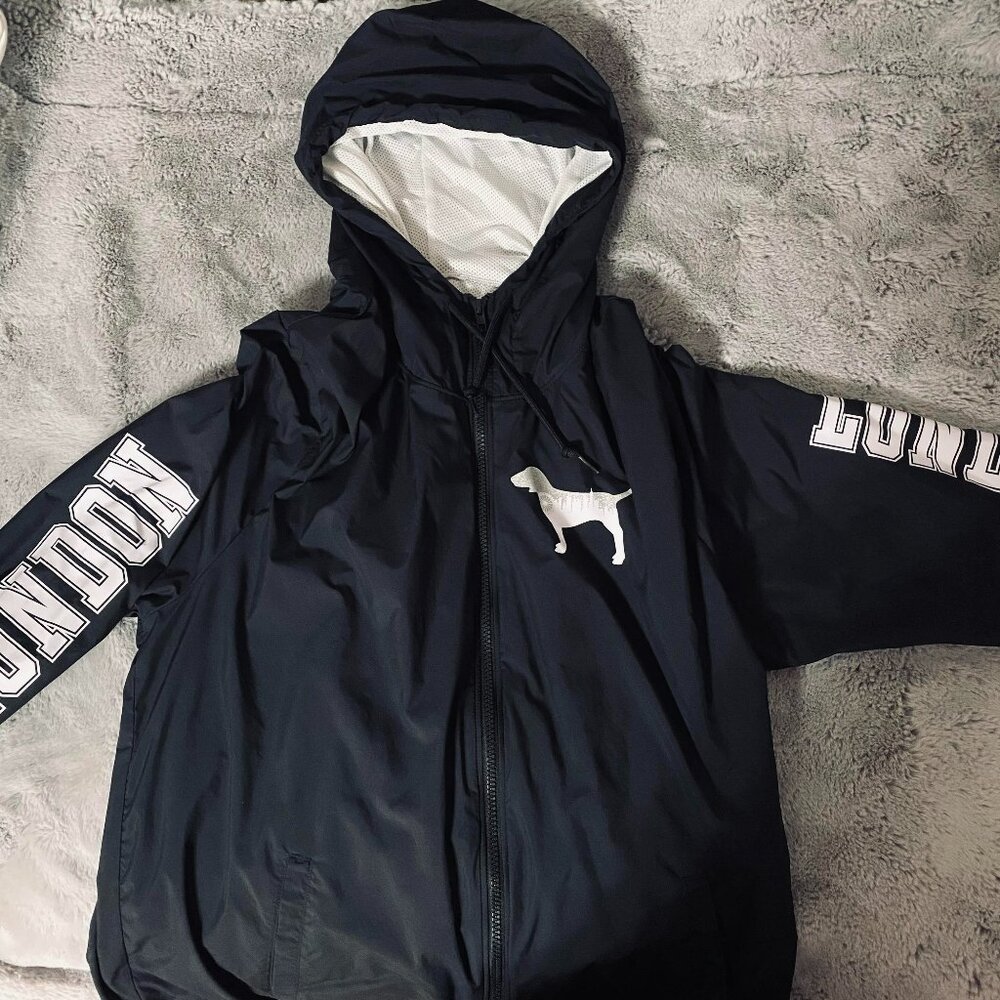 PINK Womens Medium Black Glitter Windbreaker Jacket